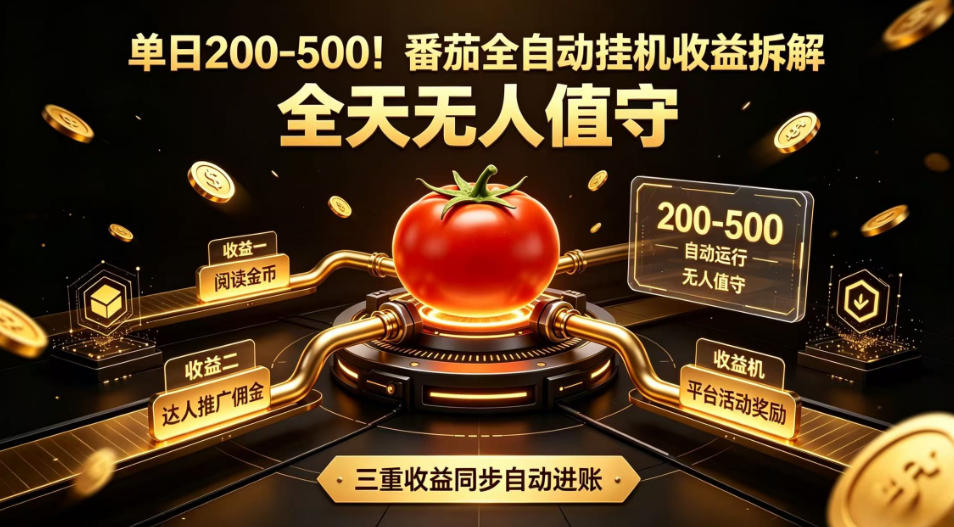 单日200-500！番茄全自动挂G收益拆解，全天无人值守，矩阵操作收益翻倍【揭秘】-韬哥副业项目资源网