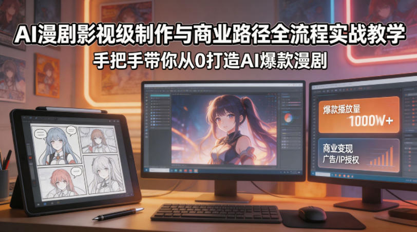 AI漫剧影视级制作与商业路径全流程实战教学，手带你从0打造AI爆款漫剧-韬哥副业项目资源网
