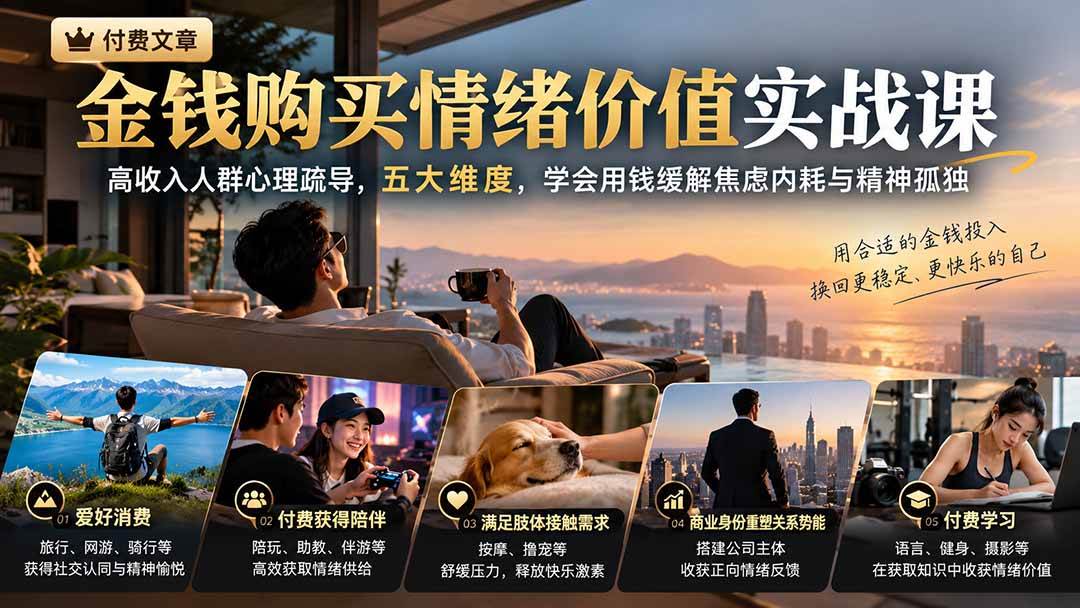 （20941期）付费文章：金钱购买情绪价值实战课｜高收入人群心理疏导，五大维度，学会用钱缓解焦虑内耗与精神孤独-韬哥副业项目资源网