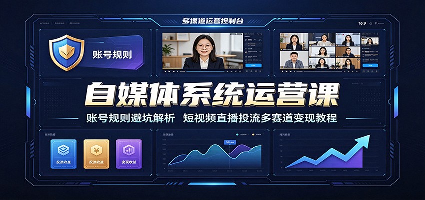 自媒体系统运营课：账号规则避坑解析，短视频直播投流多赛道变现教程-韬哥副业项目资源网