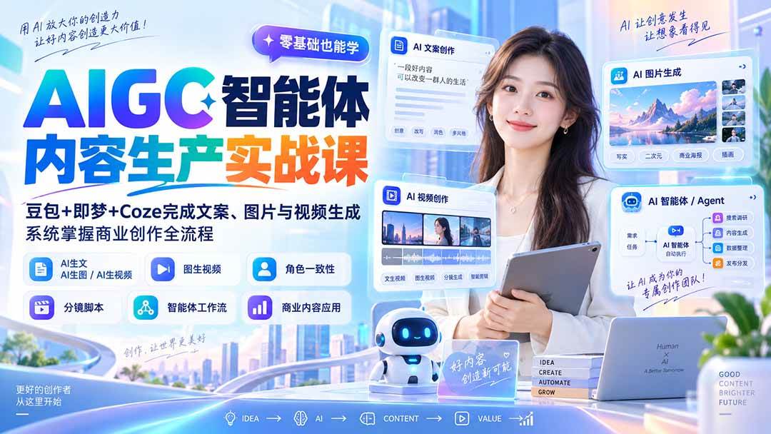 (20372期)AIGC智能体内容生产实战课:豆包+即梦+Coze完成文案、图片与视频生成,系统掌握商业创作全流程-韬哥副业项目资源网