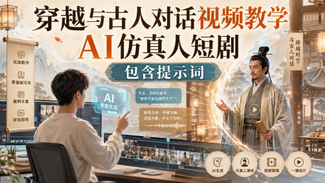 穿越与古人对话视频教学,AI仿真人短剧,包含提示词-韬哥副业项目资源网
