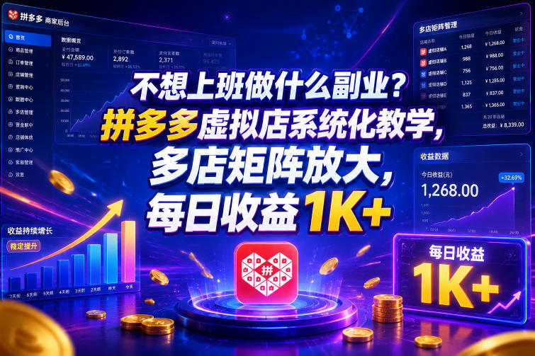 不想上班做什么副业？拼多多虚拟店系统化教学，多店矩阵放大，每日收益1K+【揭秘】-韬哥副业项目资源网