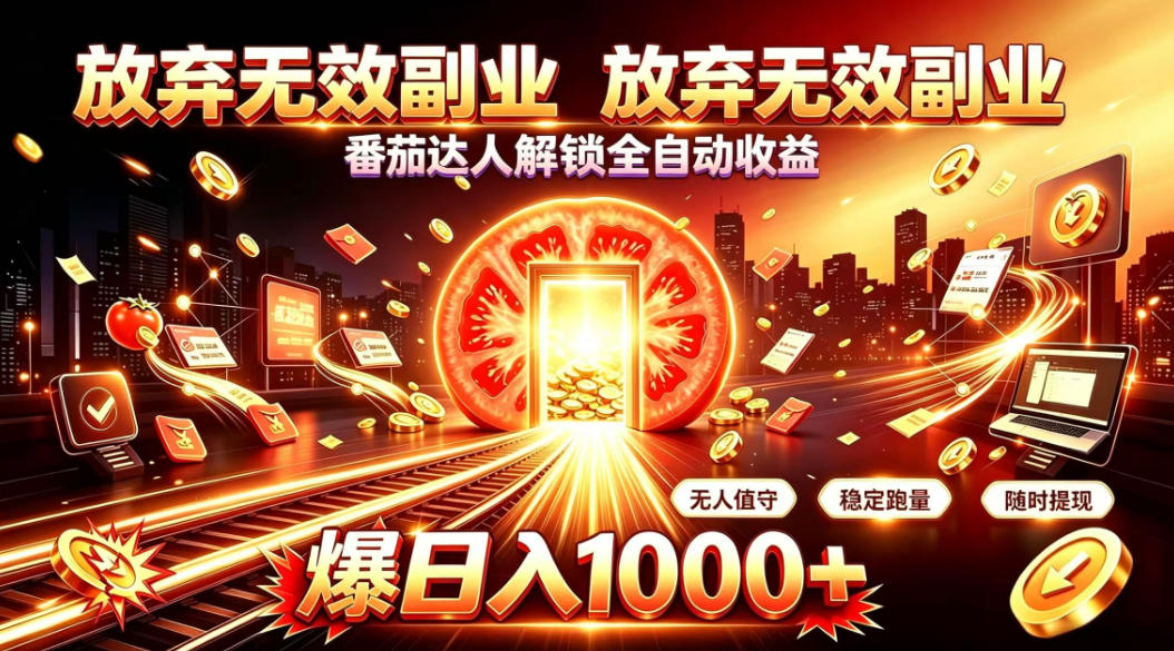 放弃无效副业,番茄达人解锁全自动收益,日入1k+,门槛最低的线上轻资产项目【揭秘】-韬哥副业项目资源网