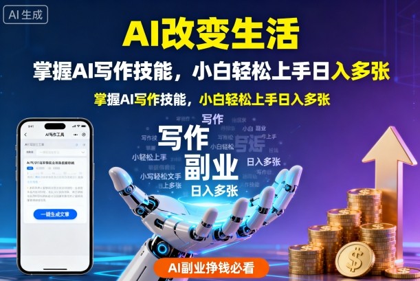 AI改变生活，掌握AI写作技能，小白轻松上手日入多张，AI副业挣钱必看-韬哥副业项目资源网