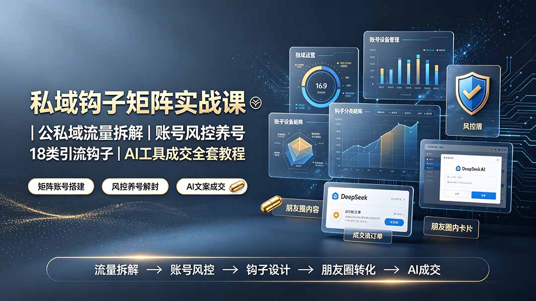 私域钩子矩阵实战课〓公私域流量拆解|账号风控养号|18类引流钩子|AI工具成交全套教程-韬哥副业项目资源网