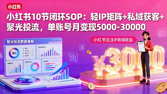 （16026期）小红书10节闭环SOP：轻IP矩阵+私域获客+聚光投流，单账号月变现5000-30000-韬哥副业项目资源网