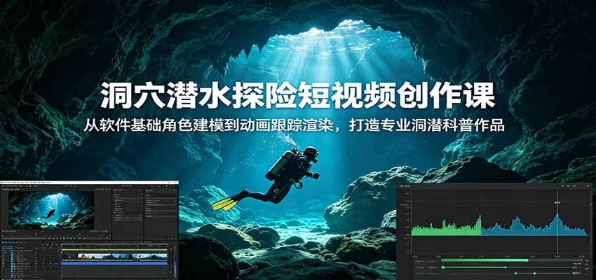 洞穴潜水探险短视频创作课:从软件基础角色建模到动画跟踪渲染,打造专业洞潜科普作品-韬哥副业项目资源网