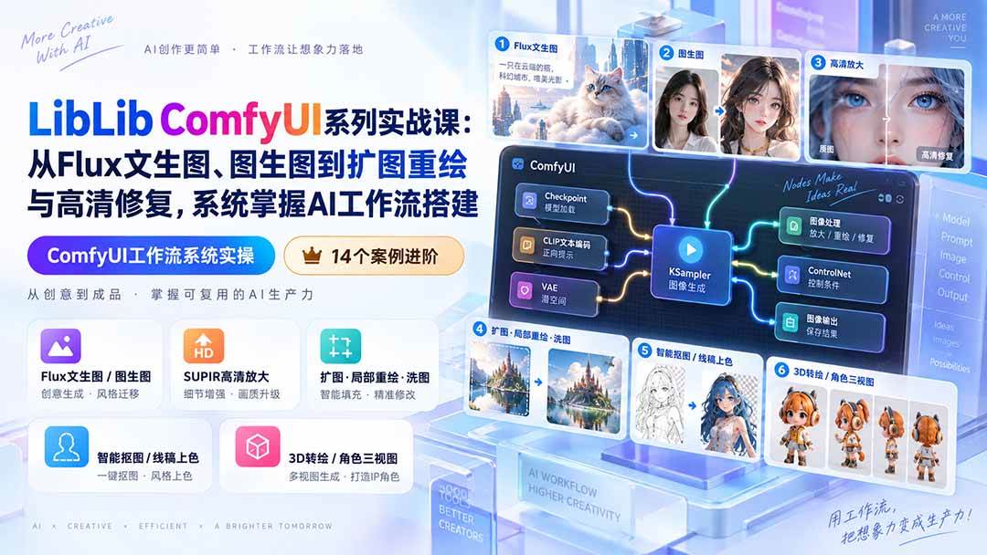 （20368期）LibLib ComfyUI系列实战课：从Flux文生图、图生图到扩图重绘与高清修复，系统掌握AI工作流搭建-韬哥副业项目资源网