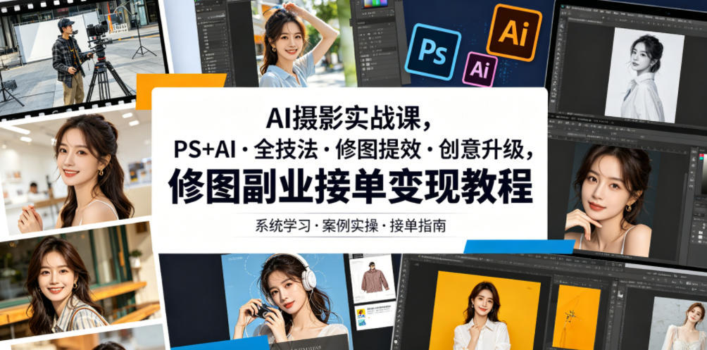 AI摄影实战课，PS+AI・全技法・修图提效・创意升级，修图副业接单变现教程-韬哥副业项目资源网
