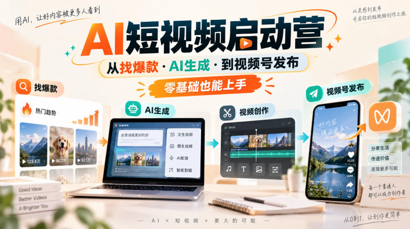 AI短视频启动营,从找爆款·AI生成·到视频号发布,零基础也能上手-韬哥副业项目资源网