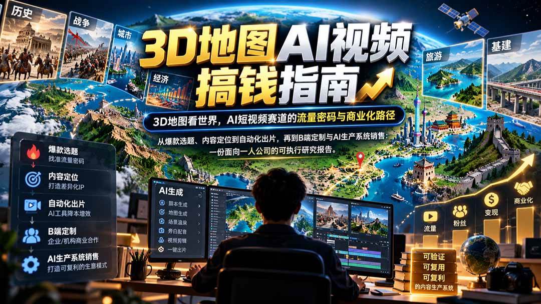 （21181期）3D地图AI视频搞钱指南，3D地图看世界，AI短视频赛道的流量密码与商业化路径【文档】-韬哥副业项目资源网