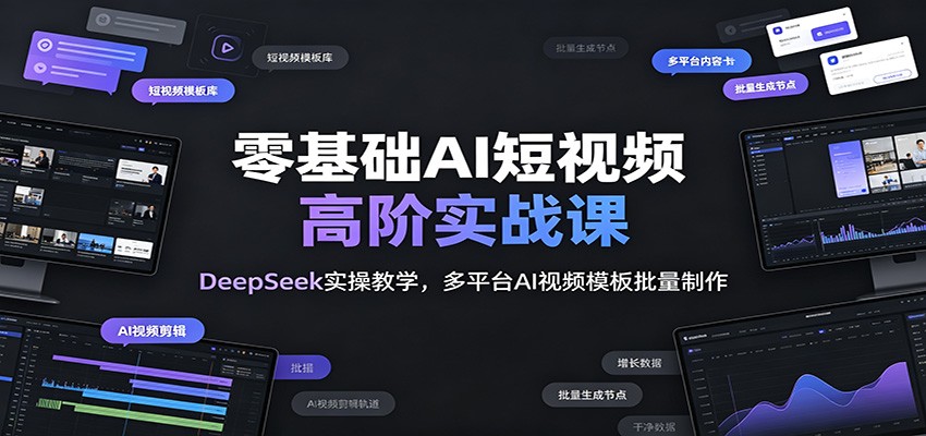零基础AI短视频高阶实战课:DeepSeek实操教学,多平台AI视频模板批量制作-韬哥副业项目资源网