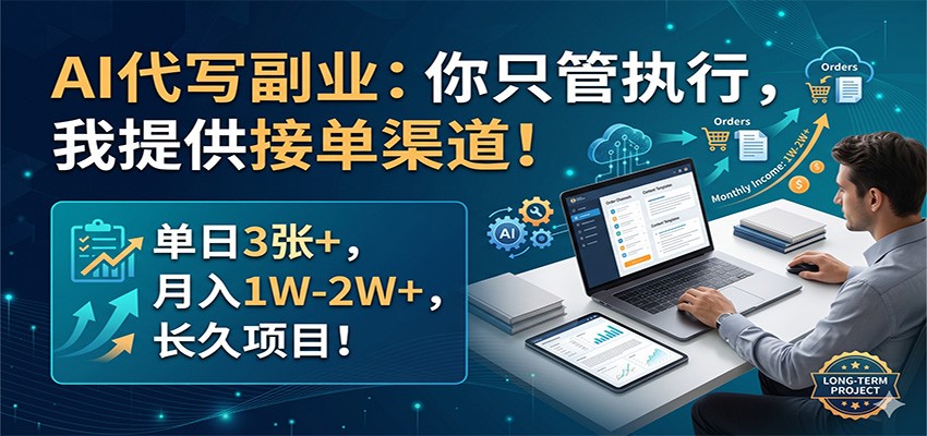 AI代写副业：你只管执行，我提供接单渠道！单日3张+，月入1W-2W+，长久项目-韬哥副业项目资源网