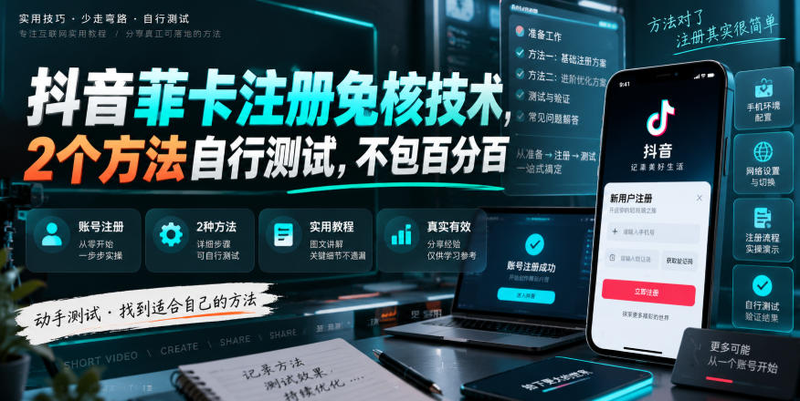抖音菲卡注册免核技术，2个方法自行测试，不包百分百-韬哥副业项目资源网