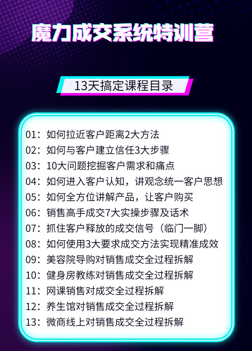 （1499期）13天魔力成交系统特训营：从0-1掌握1对1私信成交，让微信成为你的提款机-韬哥副业项目资源网