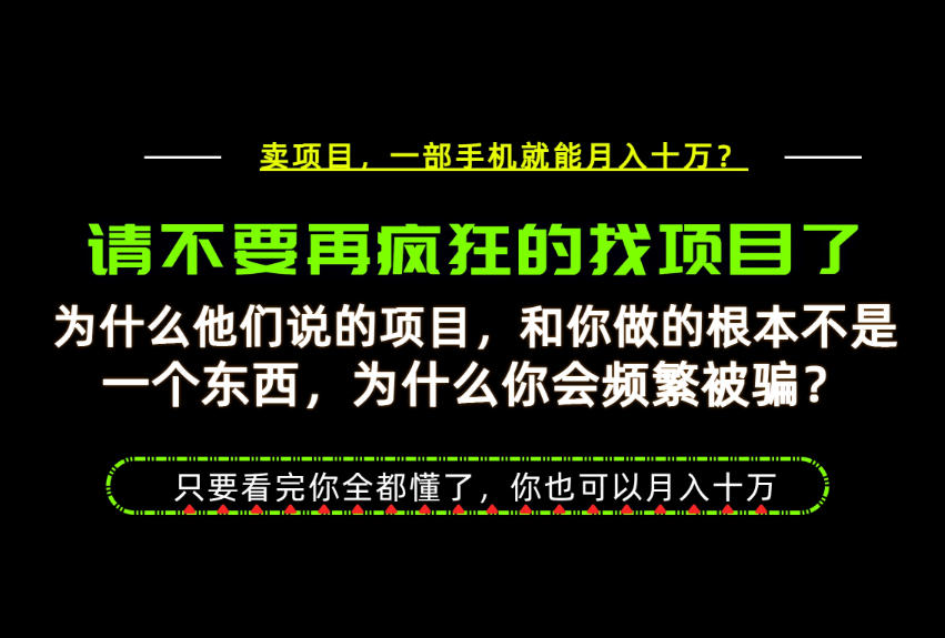 为什么做项目的人大多都是炮灰？为什么只有卖项目才能稳？看完你也可以月入10W+【揭秘】-韬哥副业项目资源网