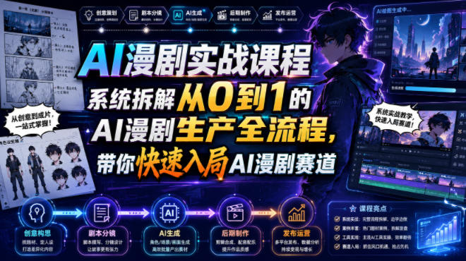 AI漫剧实战课程，系统拆解从0到1的AI漫剧生产全流程，带你快速入局AI漫剧赛道（更新）-韬哥副业项目资源网