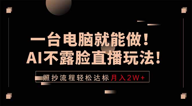 一台电脑就能做！AI不露脸直播玩法，照抄流程轻松达标月入2W+-韬哥副业项目资源网