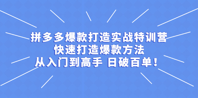 (2237期)拼多多爆款打造实战特训营:快速打造爆款方法,从入门到高手 日破百单