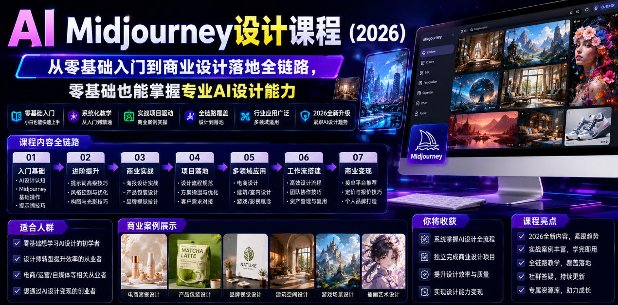 AI Midjourney设计课程(2026),从零基础入门到商业设计落地全链路,零基础也能掌握专业AI设计能力(更新0913)-韬哥副业项目资源网