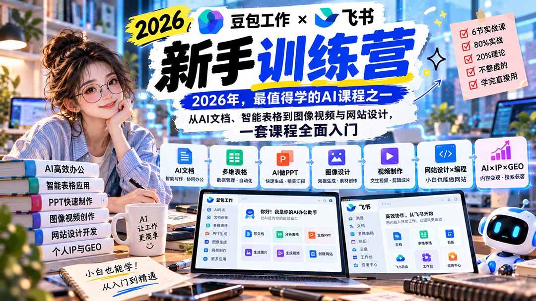 (20645期)2026豆包工作+飞书新手训练营-9月新课:从AI文档、智能表格到图像视频与网站设计,一套课程全面入门 (20645期)2026豆包工作+飞书新手训练营-9月新课:从AI文档、智能表格到图像视频与网站设计,一套课程全面入门