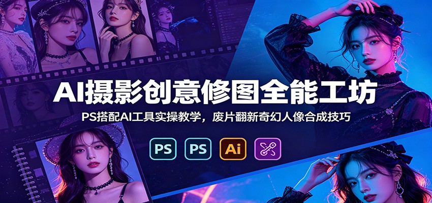 AI摄影创意修图全能工坊:PS搭配AI工具实操教学,废片翻新奇幻人像合成技巧-韬哥副业项目资源网