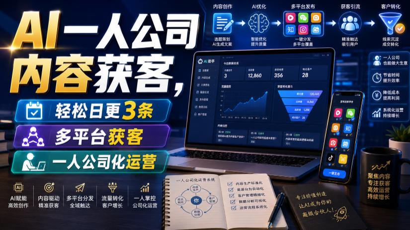 AI一人公司内容获客，轻松日更3条，多平台获客，一人公司化运营（更新0827）-韬哥副业项目资源网