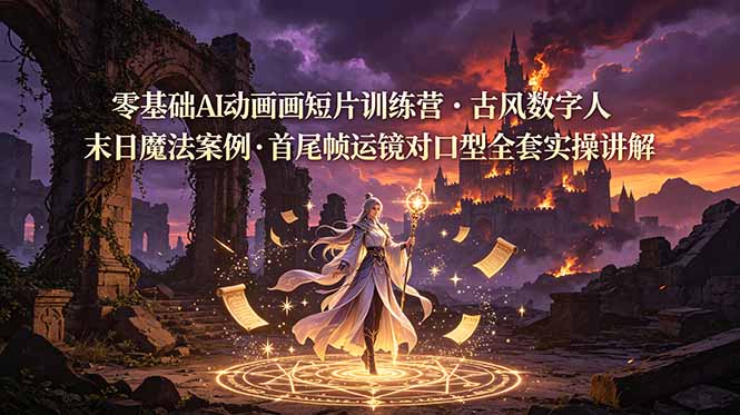 零基础AI动画短片训练营，古风数字人末日魔法案例，首尾帧运镜对口型全套实操讲解-韬哥副业项目资源网