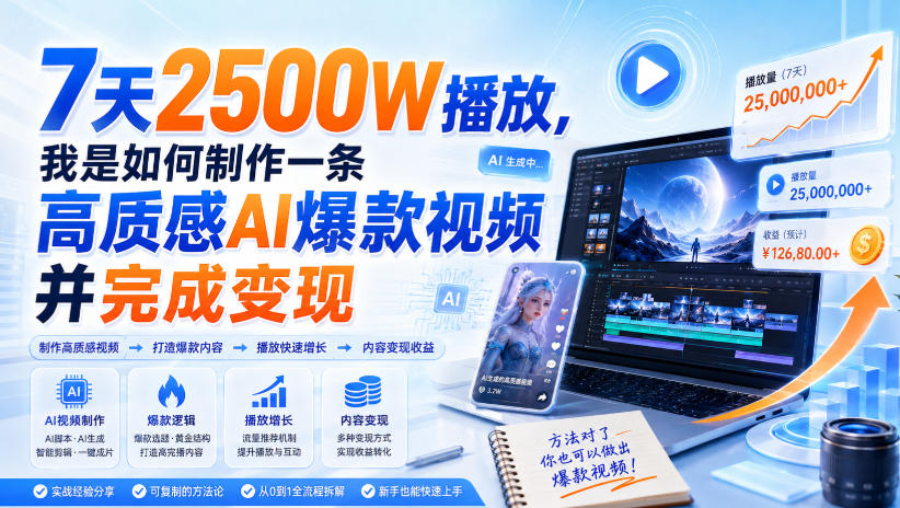 7天2500W播放，我是如何制作一条高质感AI爆款视频并完成变现-韬哥副业项目资源网