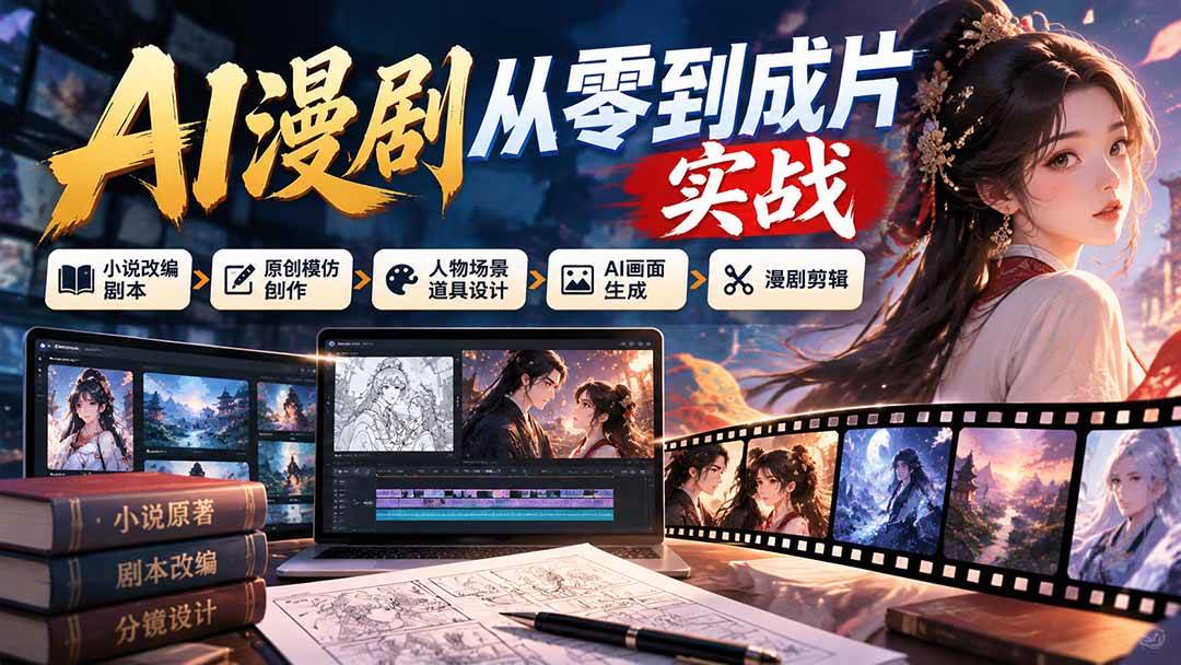 （21069期）AI漫剧从零到成片实战：小说改编剧本、原创模仿创作、人物场景道具设计、AI画面生成与漫剧剪辑-韬哥副业项目资源网