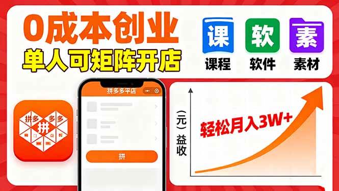 （16047期）拼多多虚拟电商，0成本，单人可矩阵开店，轻松月入3W+-韬哥副业项目资源网