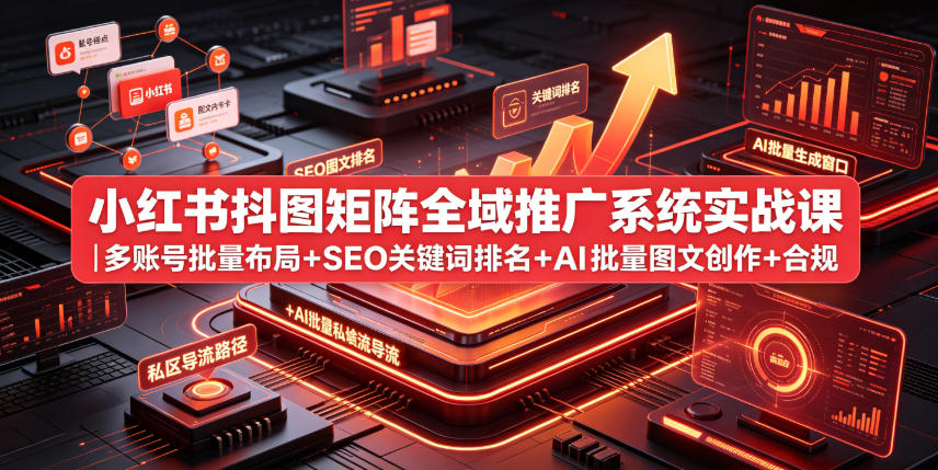 小红书抖图矩阵全域推广系统实战课|多账号批量布局+SEO关键词排名+AI批量图文创作+合规私域导流完整落地教程-韬哥副业项目资源网