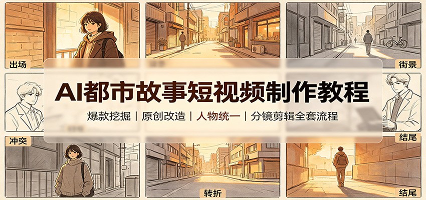 AI都市故事短视频制作教程:爆款挖掘原创改造,人物统一分镜剪辑全套流程-韬哥副业项目资源网