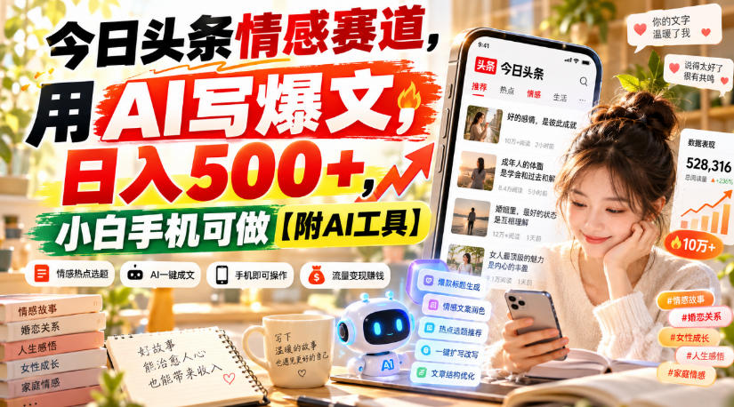 今日头条情感赛道,用AI写爆文,日入500+,小白手机可做【附AI工具】-韬哥副业项目资源网
