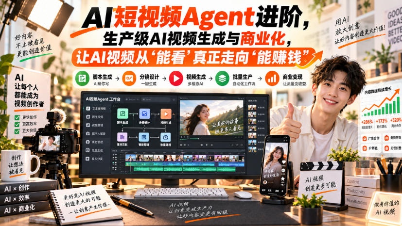 AI短视频Agent进阶，生产级AI视频生成与商业化，让AI视频从”能看”真正走向”能賺钱”-韬哥副业项目资源网