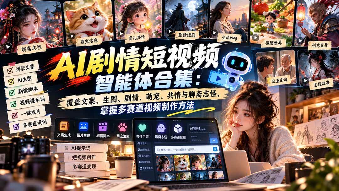 （20644期）【无水印】AI剧情短视频智能体合集：覆盖文案、生图、剧情、萌宠、共情与聊斋志怪，掌握多赛道视频制作方法-韬哥副业项目资源网