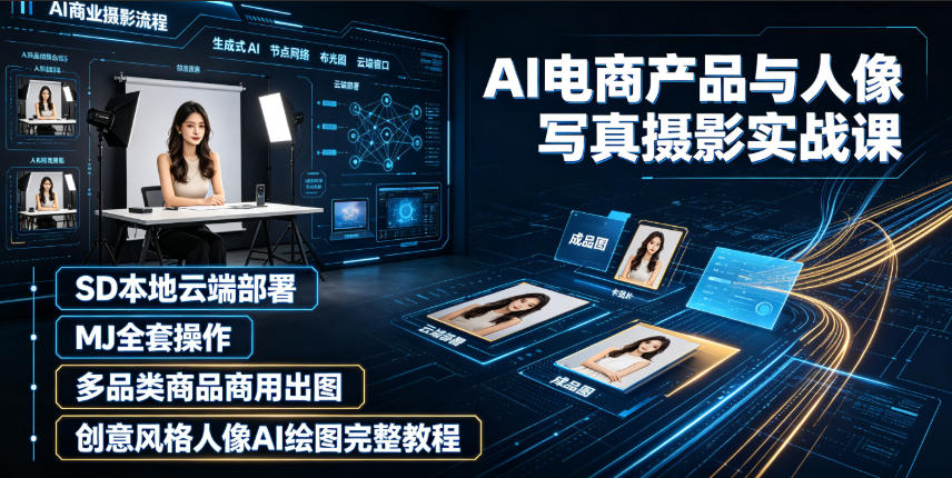 AI电商产品与人像写真摄影实战课｜SD本地云端部署、MJ全套操作、多品类商品商用出图、创意风格人像AI绘图完整教程-韬哥副业项目资源网