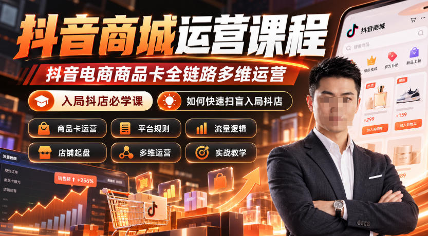 抖音商城运营课程，抖音电商商品卡全链路多维运营，入局抖店必学课， 如何快速扫盲入局抖店(更新26年10月)-韬哥副业项目资源网