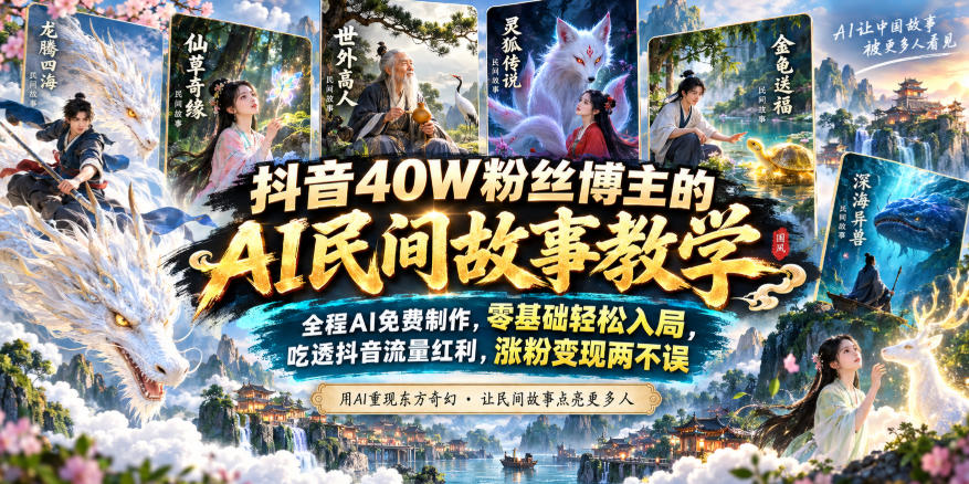 抖音40W粉丝博主的AI民间故事教学,全程AI免费制作,零基础轻松入局,吃透抖音流量红利,涨粉变现两不误 抖音40W粉丝博主的AI民间故事教学,全程AI免费制作,零基础轻松入局,吃透抖音流量红利,涨粉变现两不误