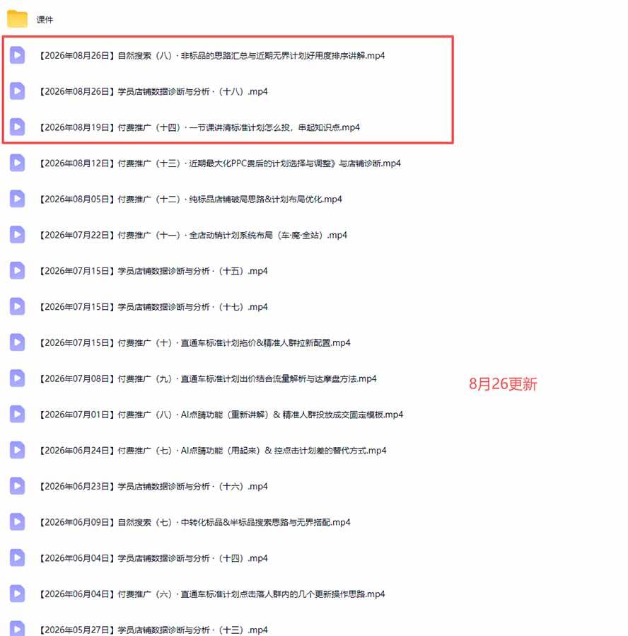 (20094期)2026淘宝电商终局之战VIP课-更新:自然搜索+直通车+无界+精准人群,系统掌握测款动销与全店推广布局方法 (20094期)2026淘宝电商终局之战VIP课-更新:自然搜索+直通车+无界+精准人群,系统掌握测款动销与全店推广布局方法