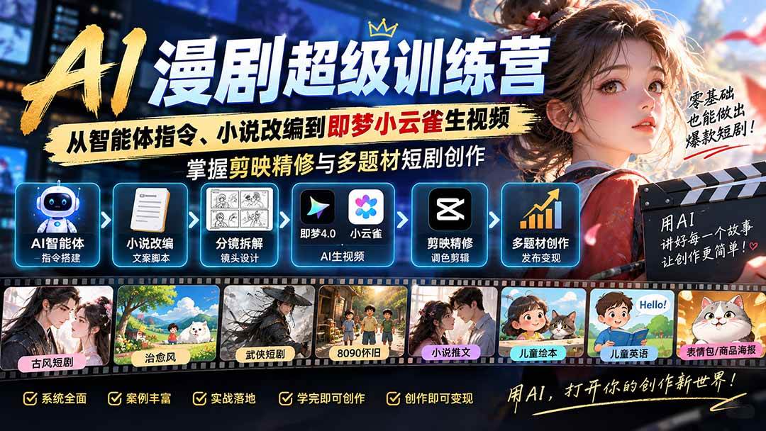 （20491期）AI漫剧超级特训营：从智能体指令、小说改编到即梦小云雀生视频，掌握剪映精修与多题材短剧创作-韬哥副业项目资源网