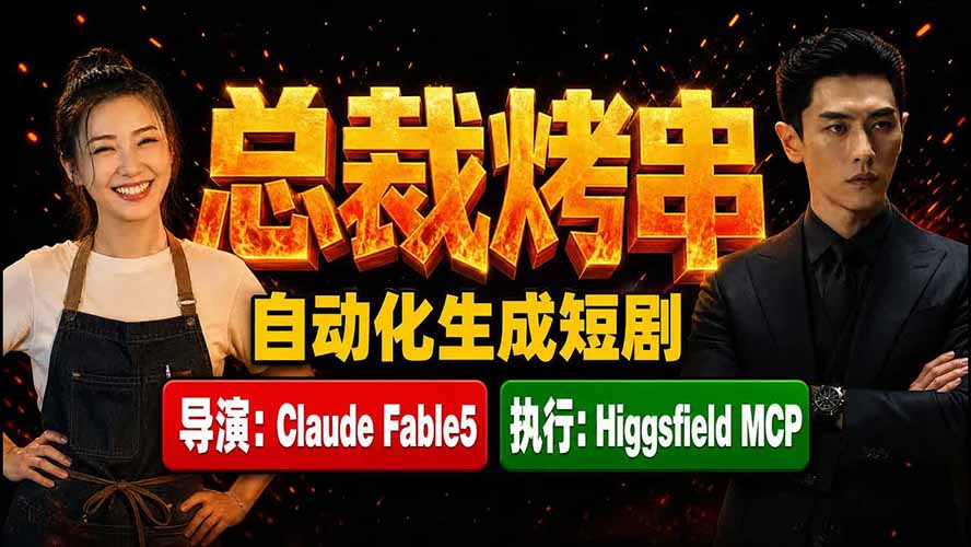 《总裁烤串》真人短剧全自动诞生！Claude Fable5 当导演，Higgsfield MCP 执行！-韬哥副业项目资源网