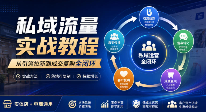 私域流量实战教程,从引流拉新到成交复购全闭环,实体店电商通用-韬哥副业项目资源网