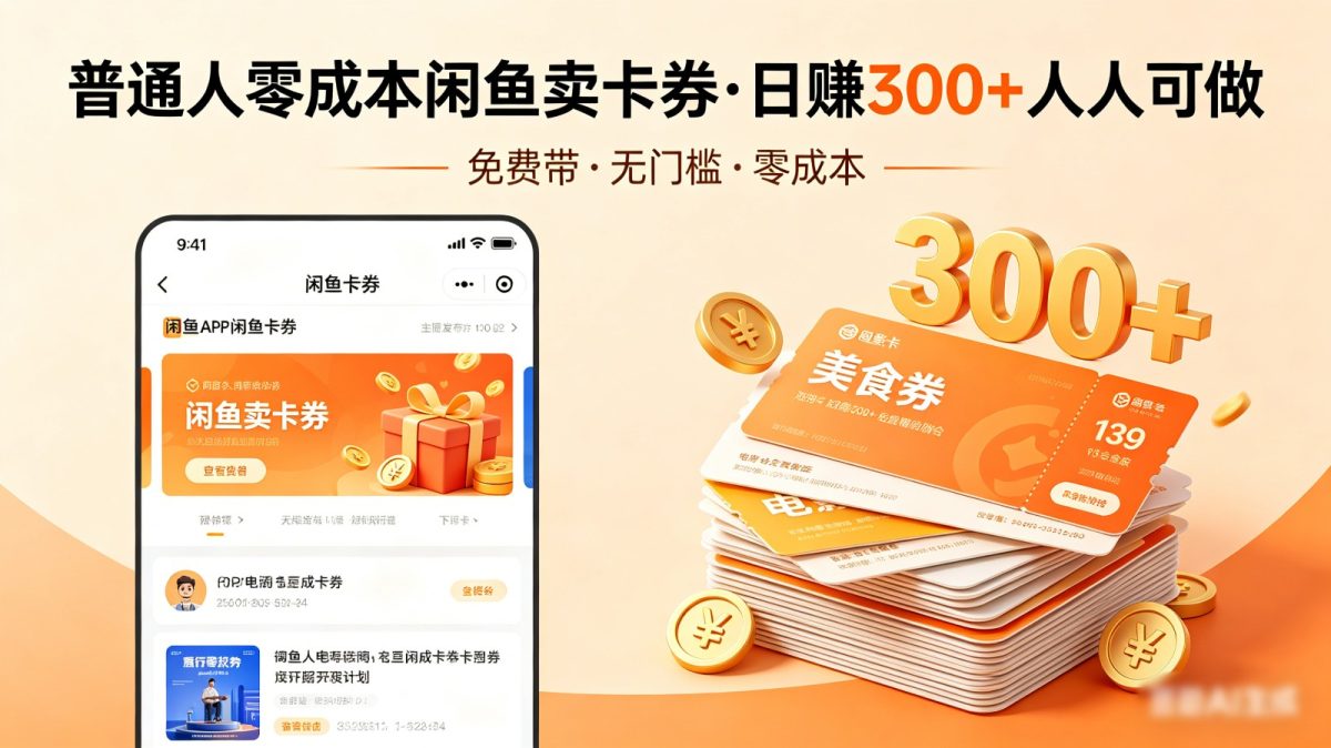 普通人必看!零成本闲鱼卖卡券,免费带,日赚300+人人可做-韬哥副业项目资源网