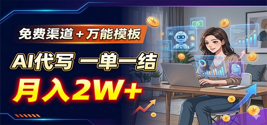免费渠道+万能模板，AI代写一单一结，月入2W+-韬哥副业项目资源网