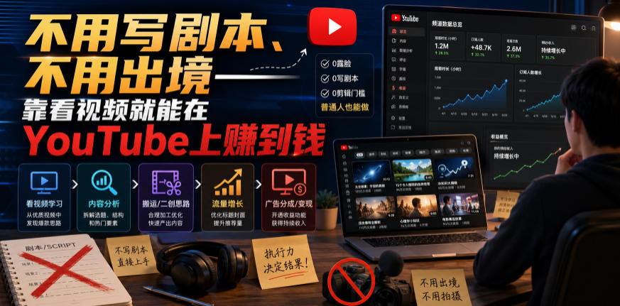 不用写剧本、不用出境——靠看视频就能在YouTube上賺到钱【原创双语字幕】-韬哥副业项目资源网