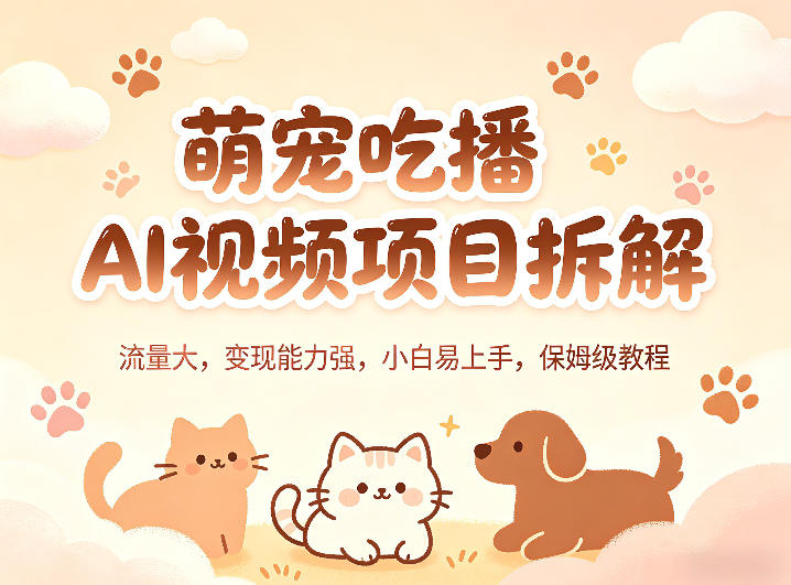 萌宠吃播AI视频项目拆解,流量大,变现能力强,小白易上手,保姆级教程-韬哥副业项目资源网