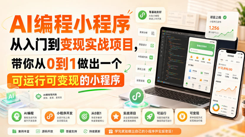 AI编程小程序从入门到变现实战项目，带你从0到1做出一个可运行可变现的小程序-韬哥副业项目资源网