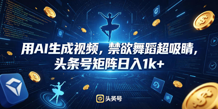 用AI生成视频，禁欲舞蹈超吸睛，头条号矩阵日入1k+-韬哥副业项目资源网